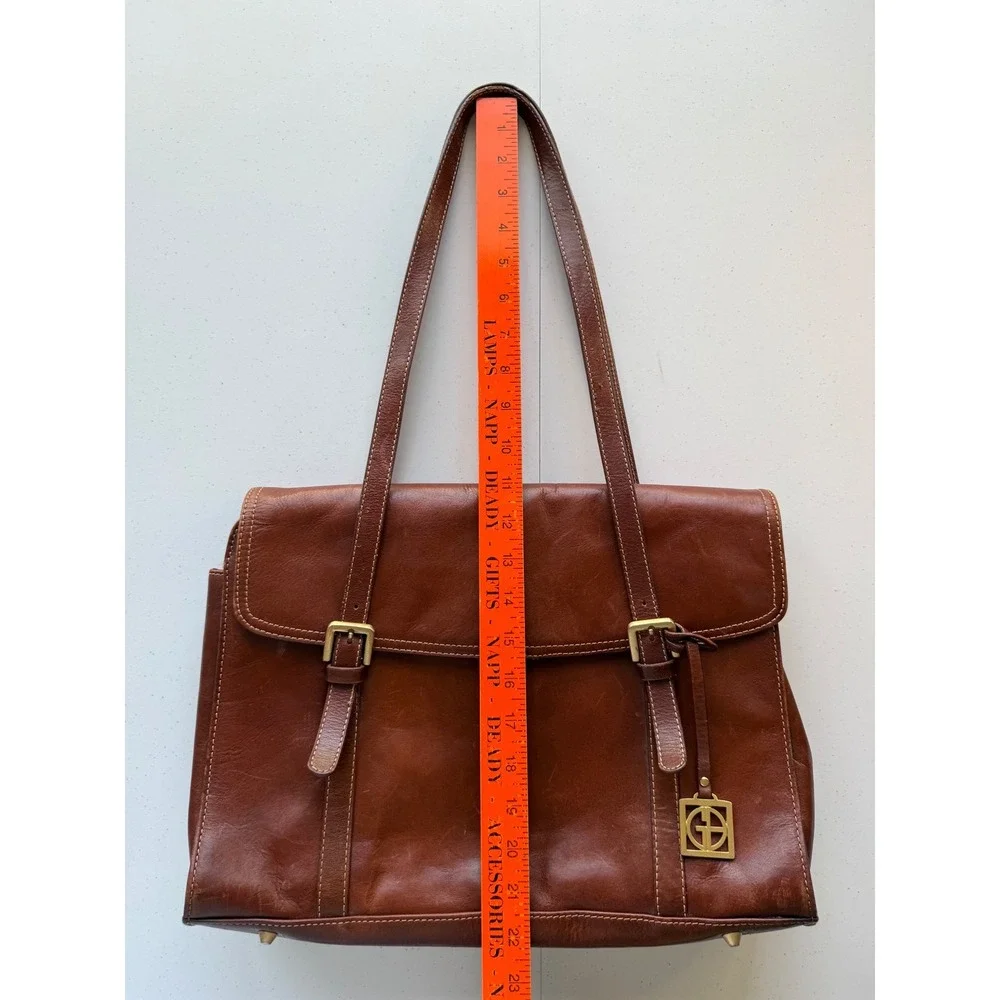 Gianni Bernini Brown Leather Multi-Compartment Shoulder Handbag Business Work